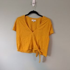 Madewell yellow tie front crop shirt